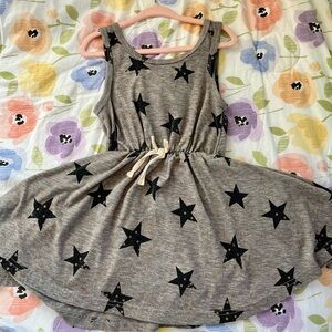 Girls' Grey Star Print Drawstring Casual Dress